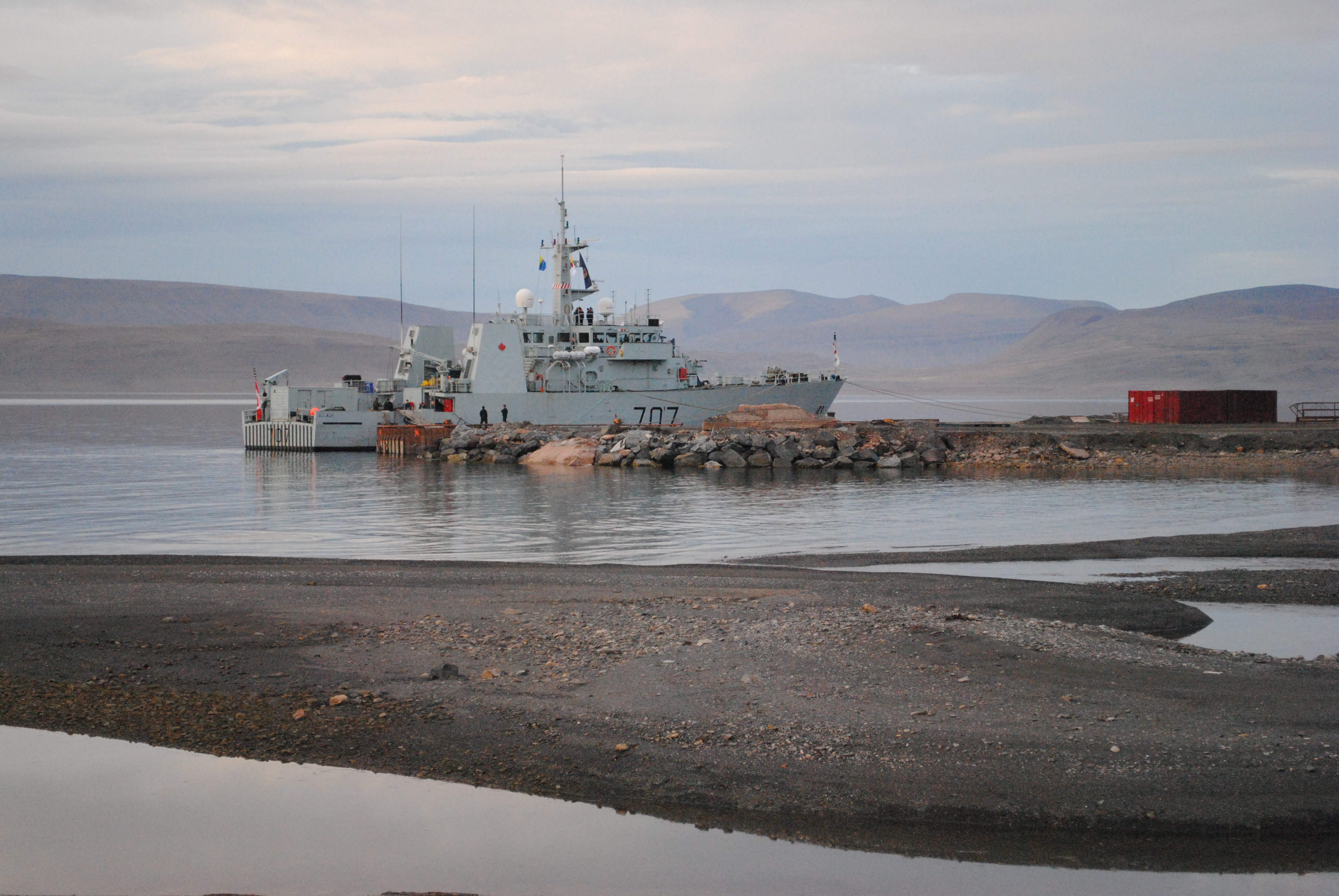 HMCS Goose Bay moored at the future site of the Nanisivik Naval Facility,