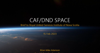 Presentation 15 February 2023 by Brigadier-General G. Michael Adamson, Commander, 3 Canadian Space Division, to RUSI(NS) and guests titled “Canadian Armed Forces/Department of National Defence Space."